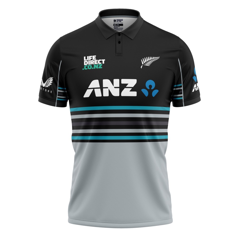 New Zealand Black Grey ODI World Cup 2025 Half Sleeves Cricket Fan Jersey - 100% Dryfit Polyester - With Name Personalisation