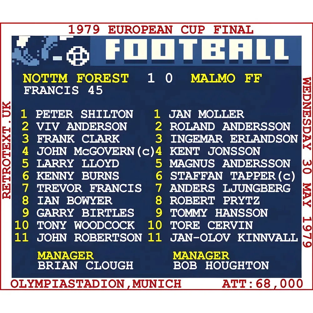 1979 European Cup Final (Nottingham Forest) Retrotext t-shirt 1979 European Cup Final (Nottingham Forest) Retrotext t-shirt